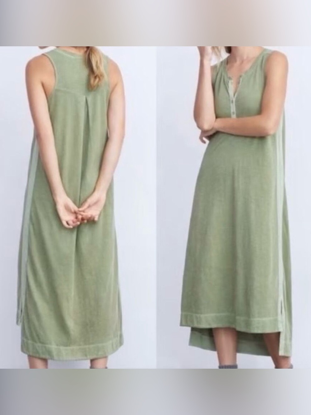 Saturday Sunday Sage Green Pilar Sleevless Henley Midi Dress Size Medium